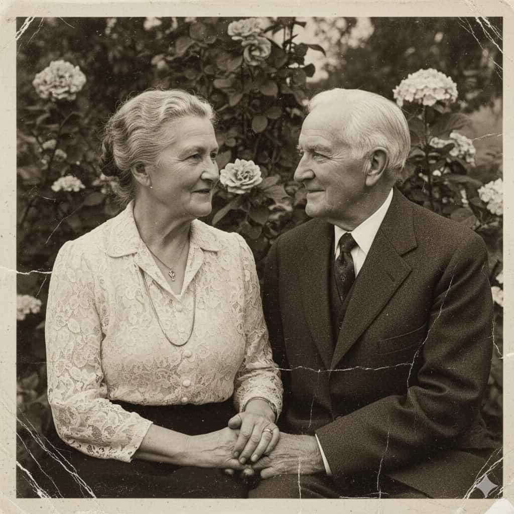 Original black and white portrait of two women posing together.